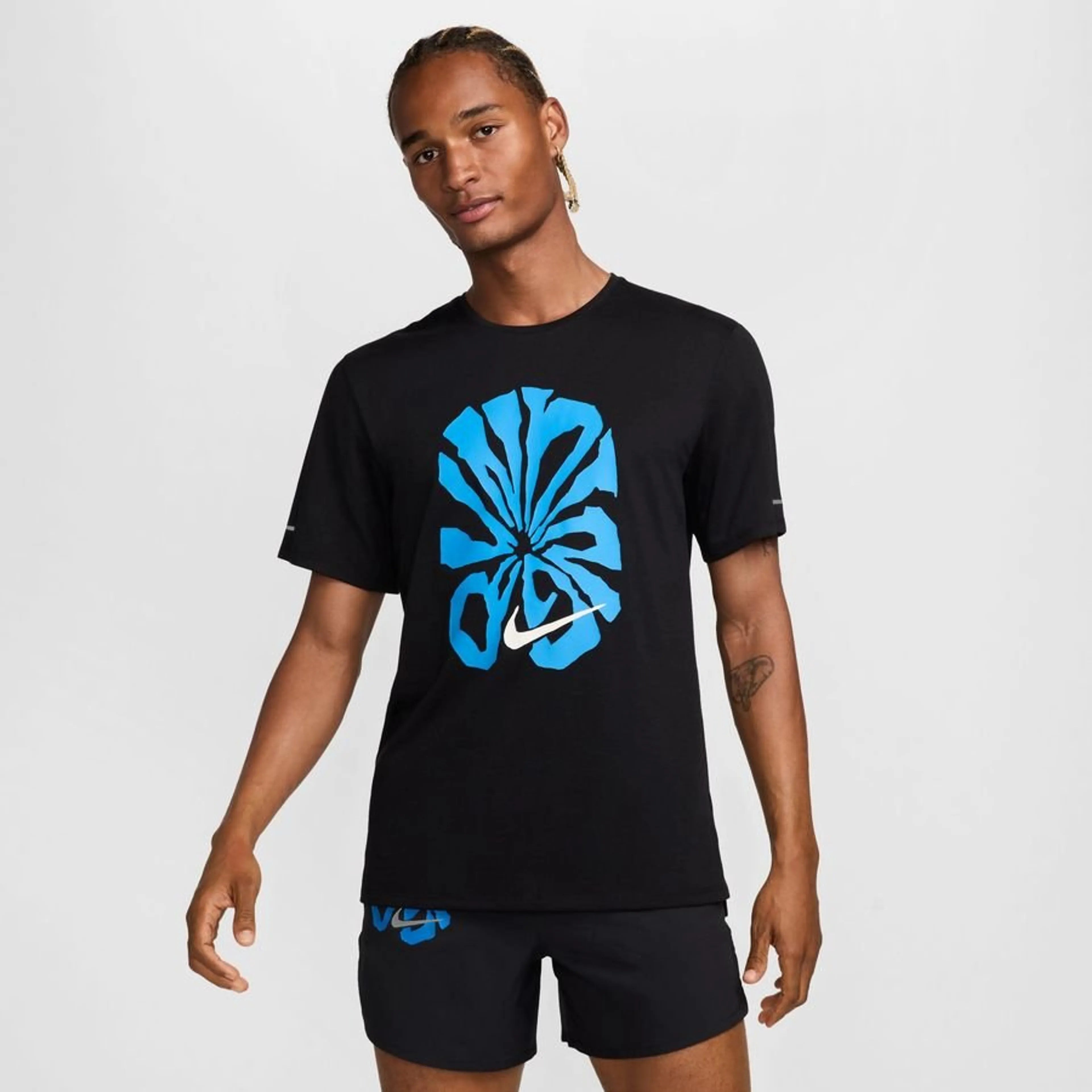 Nike Sportswear T-Shirt (Bleu/Vert Logo Graphic) Running Training Fitness Bodybuilding Sweatshirt Outdoor Sportswear Male Customization