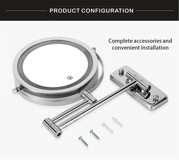 Wall Mounted Smart Bathroom Led Makeup Mirror 3X 5X 7X10X Magnification Adjustable Cosmetic Double Side Touch Dimming Mirrors