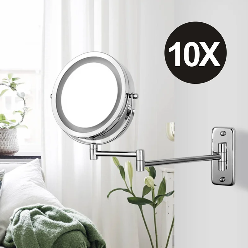 Wall Mounted Smart Bathroom Led Makeup Mirror 3X 5X 7X10X Magnification Adjustable Cosmetic Double Side Touch Dimming Mirrors
