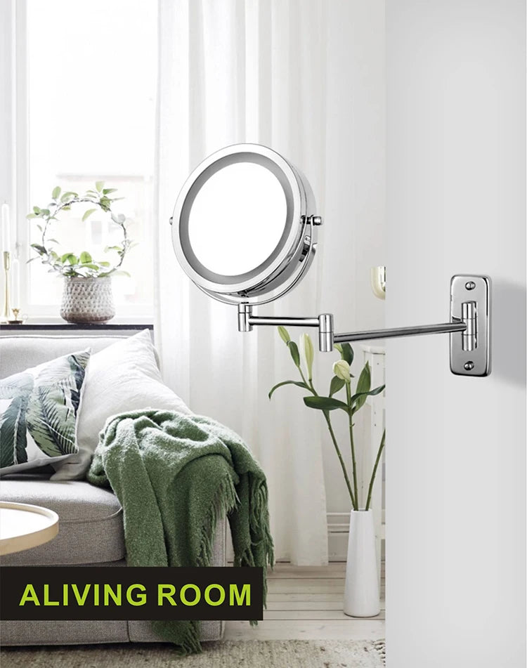 Wall Mounted Smart Bathroom Led Makeup Mirror 3X 5X 7X10X Magnification Adjustable Cosmetic Double Side Touch Dimming Mirrors