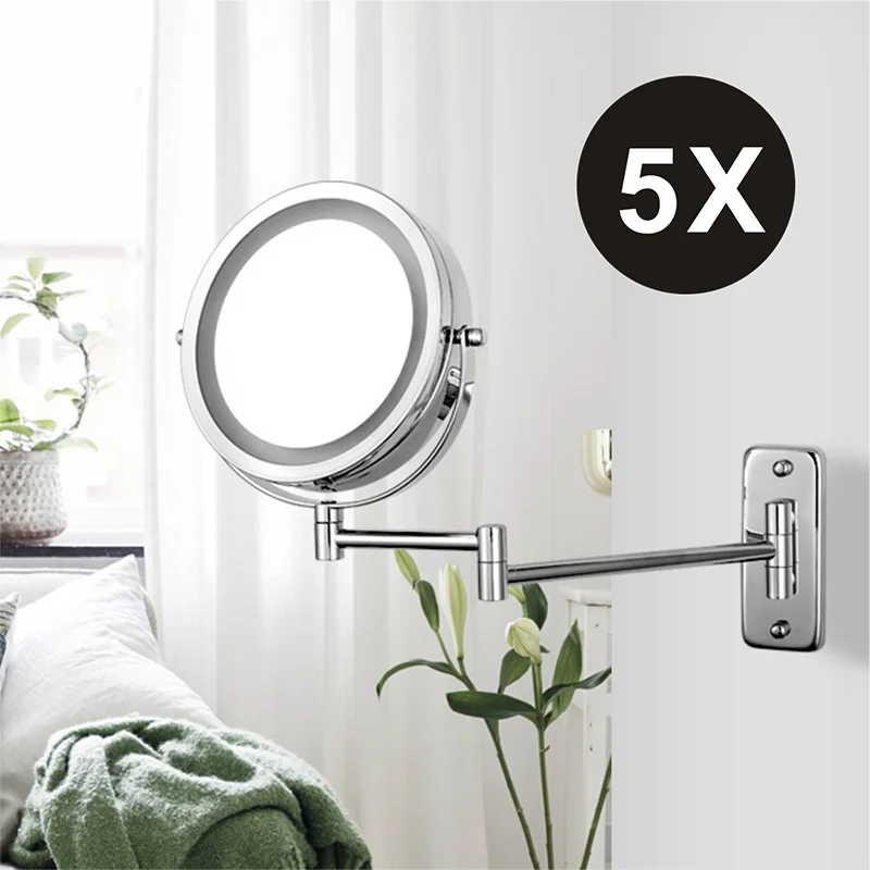 Wall Mounted Smart Bathroom Led Makeup Mirror 3X 5X 7X10X Magnification Adjustable Cosmetic Double Side Touch Dimming Mirrors