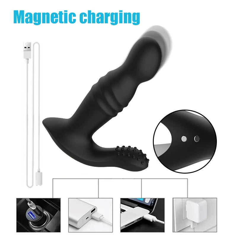 Internet Celebrity Explosion Prostate Massage Therapy USB Charging  Telescopic Anal Plug Huge Remote Control Prostate Massage
