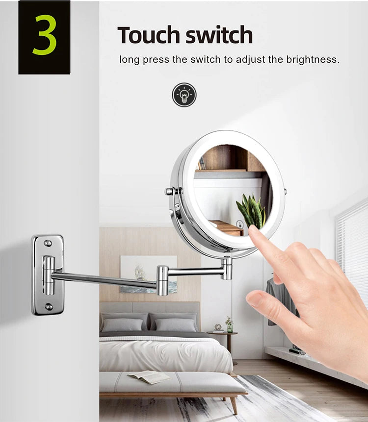 Wall Mounted Smart Bathroom Led Makeup Mirror 3X 5X 7X10X Magnification Adjustable Cosmetic Double Side Touch Dimming Mirrors