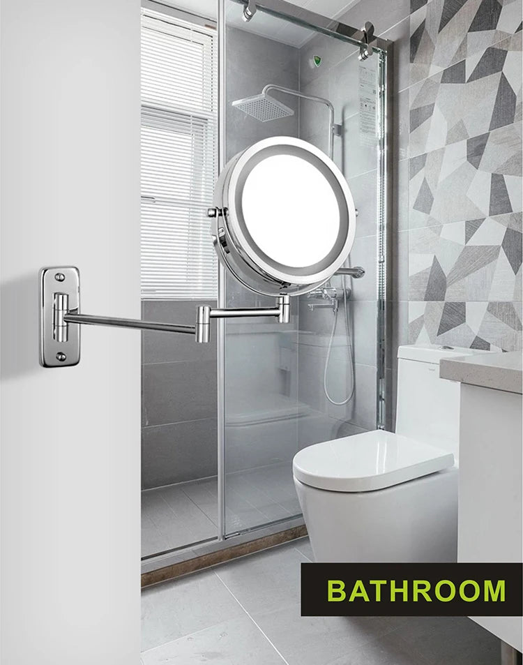Wall Mounted Smart Bathroom Led Makeup Mirror 3X 5X 7X10X Magnification Adjustable Cosmetic Double Side Touch Dimming Mirrors