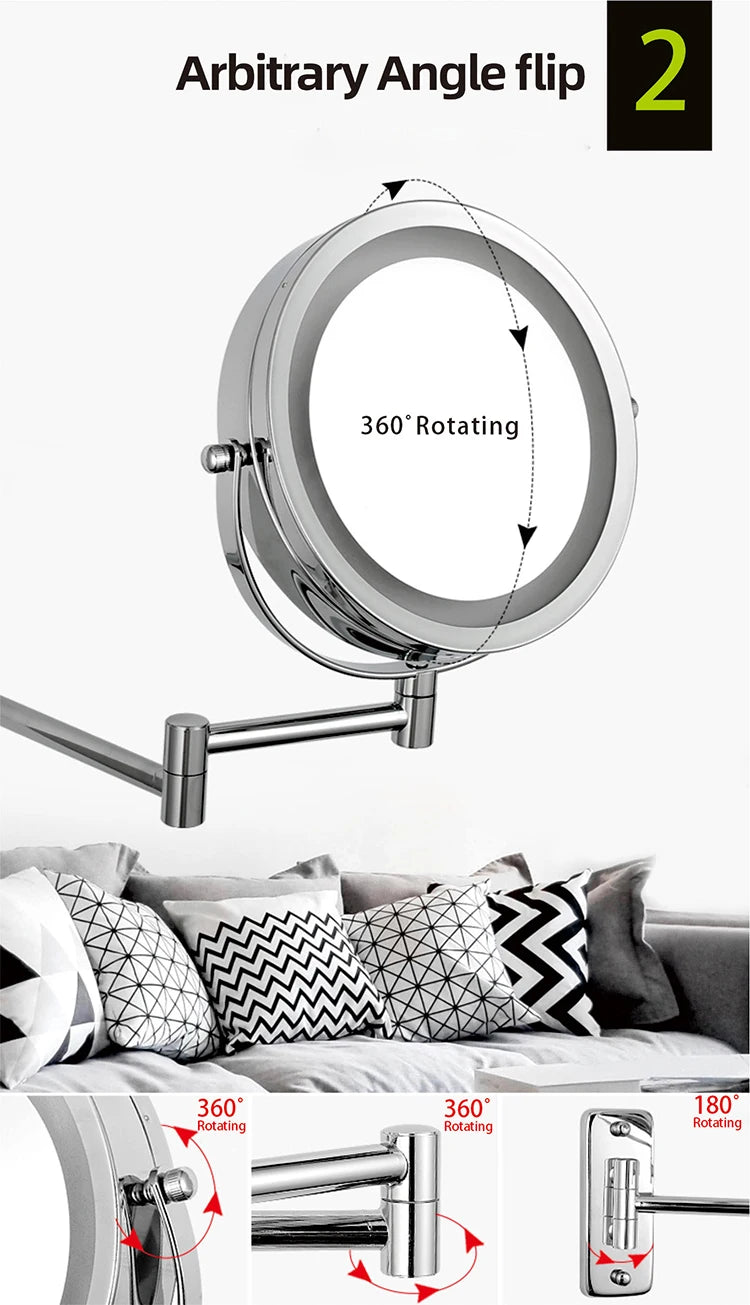 Wall Mounted Smart Bathroom Led Makeup Mirror 3X 5X 7X10X Magnification Adjustable Cosmetic Double Side Touch Dimming Mirrors