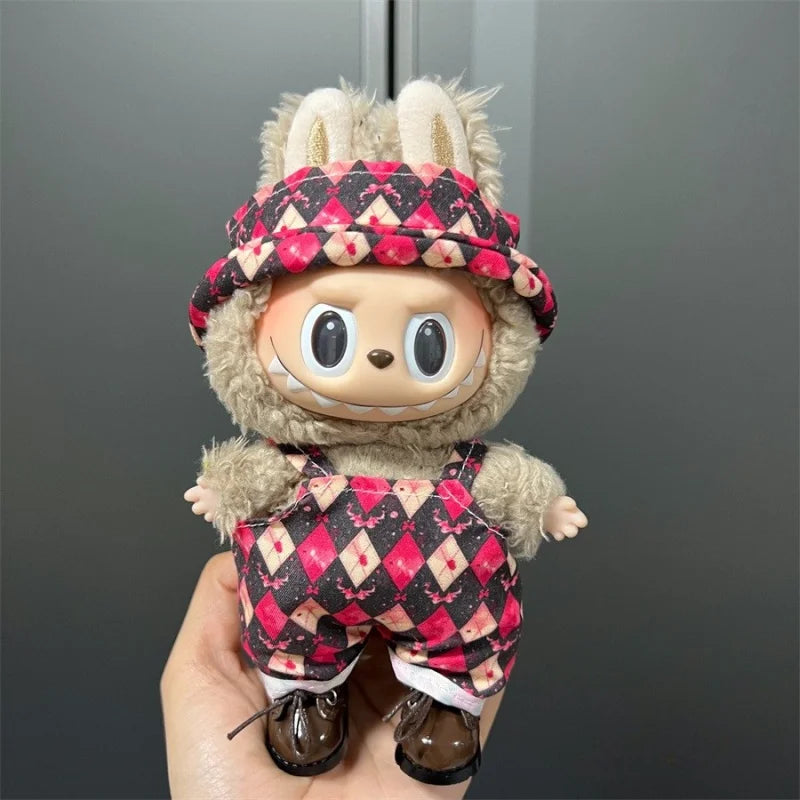 Cute Mini Plush Doll Clothes for 17cm Labubu Many Kinds of Overalls Clothes Accessories