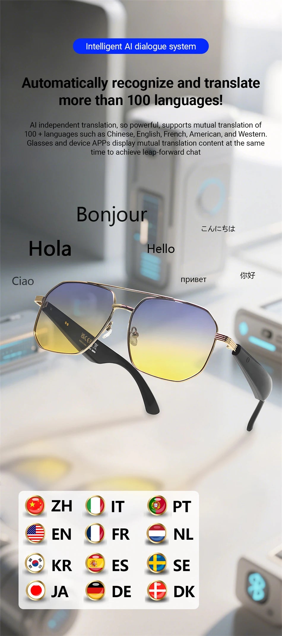 2025 Smart Glasses Fashion Luxury Men Women Polygonal Eye Protection Sun Glasses Trendy Retro Driving Sports AI Goggle Shades