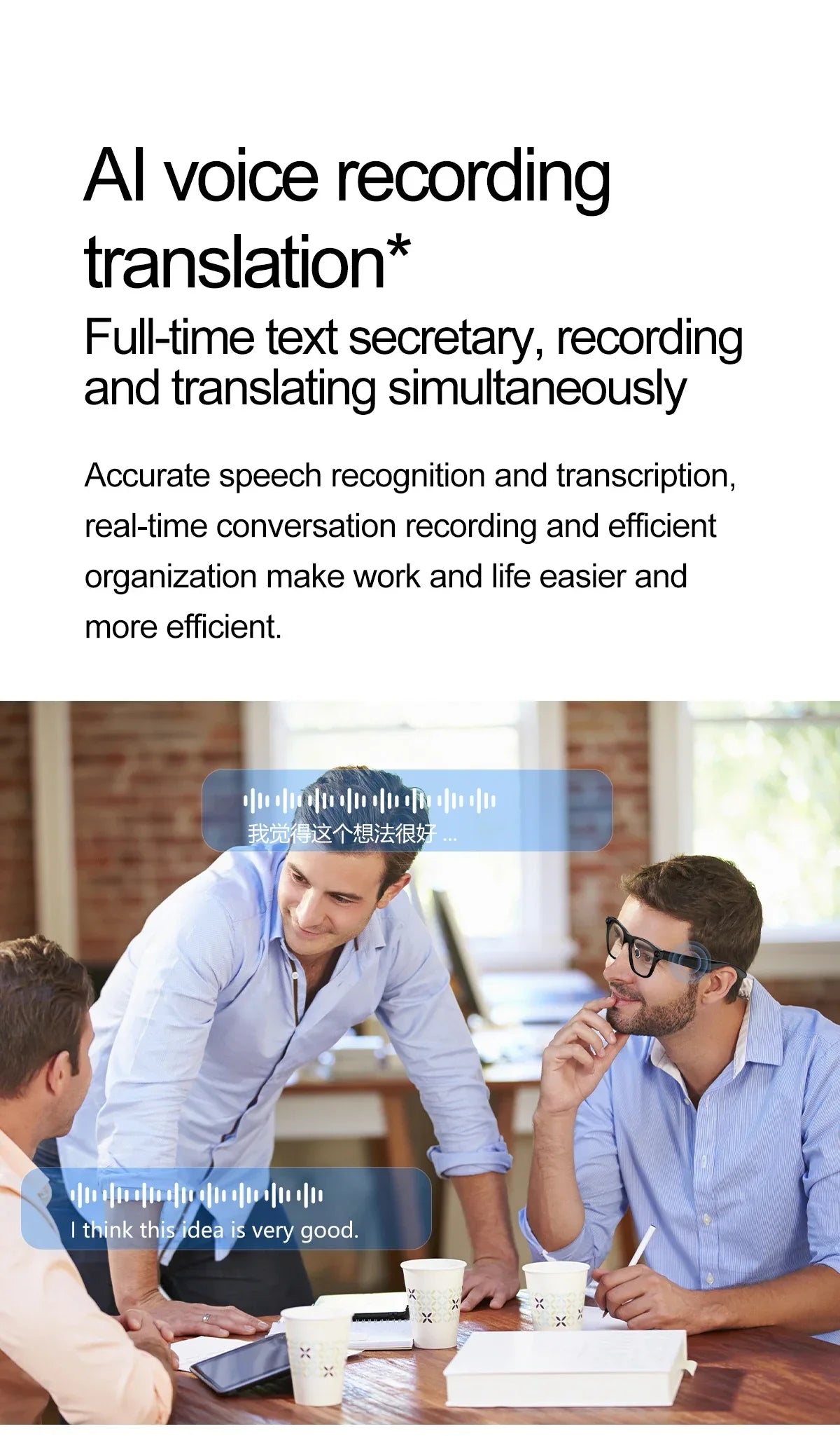 AI Smart Glasses With 5MP Camera Translation Voice Control WIFI Transmission Bluetooth Call Music Playback Intelligent Glasses