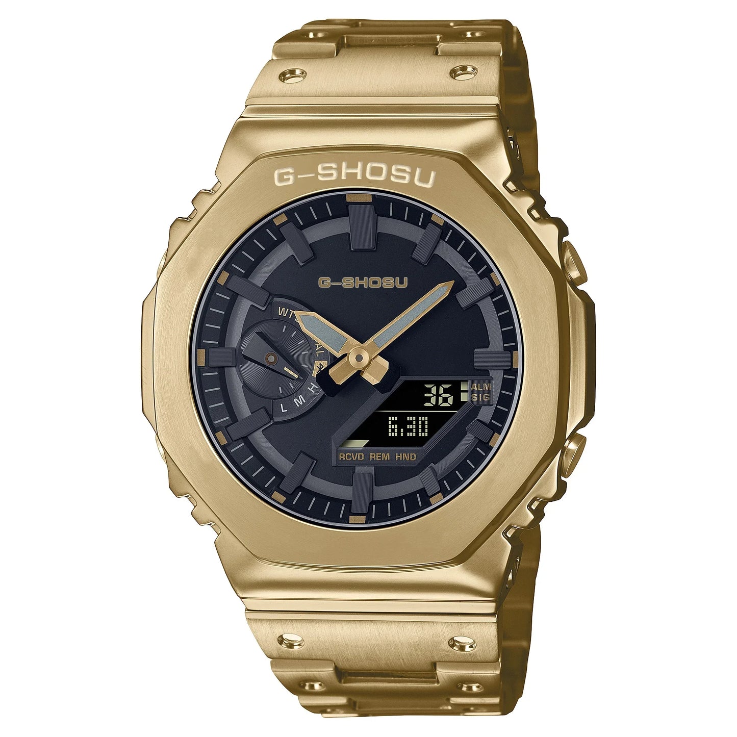 Digital Sports Electronic Unisex Watch Full Function LED Alloy Large Dial World Time Steel Strap GMB Oak Series