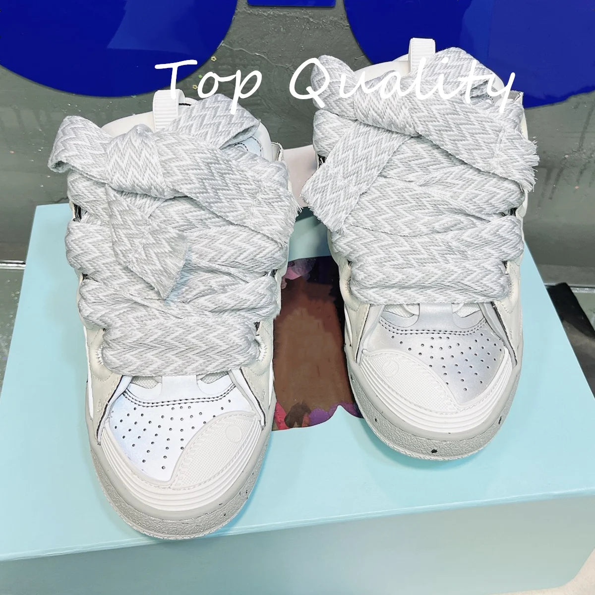 Men's Women's Casual Shoes sports shoes Thick tongue Colorful shoelace Matching leather material Splicing color design