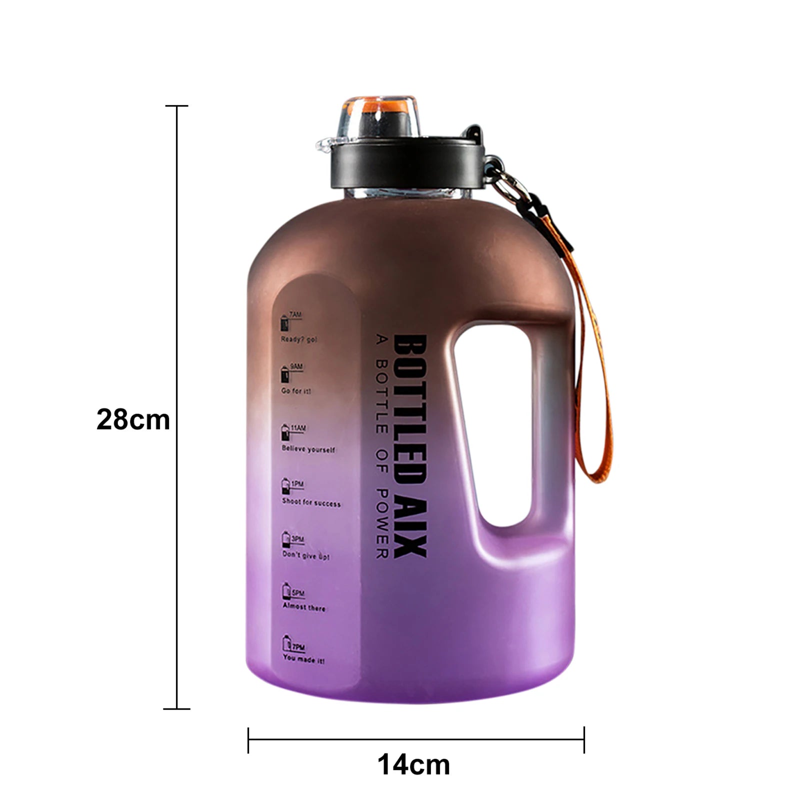 2200ML Large Capacity Water Bottle Gradient Color Time Marker with Handle Strap Wide Mouth Opening Outdoor Sport Fitness Gym Cup