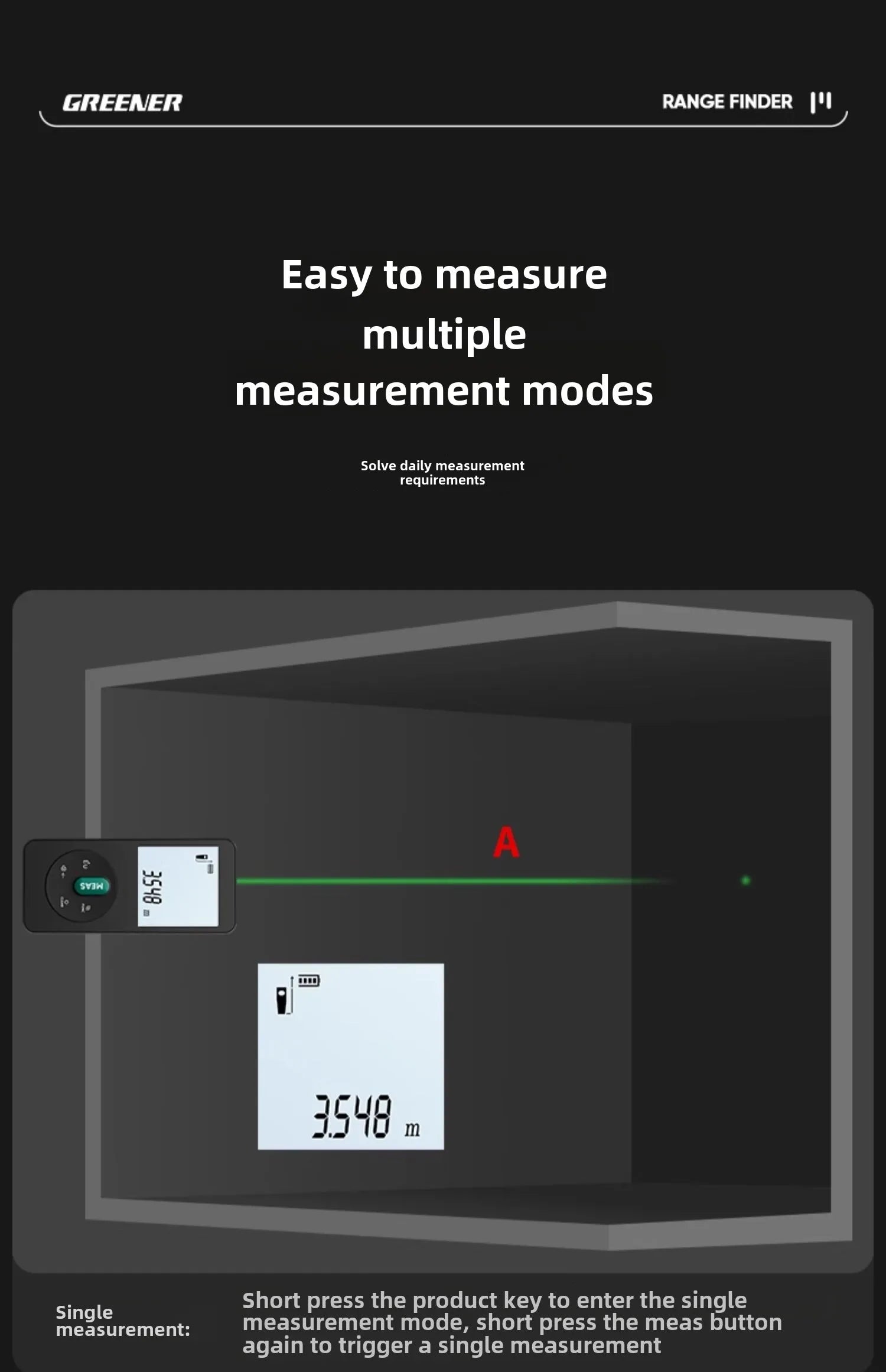 Handheld Laser Rangefinder with Green Red Infrared, Electronic Measuring Tool, High Precision Measuring Instrument