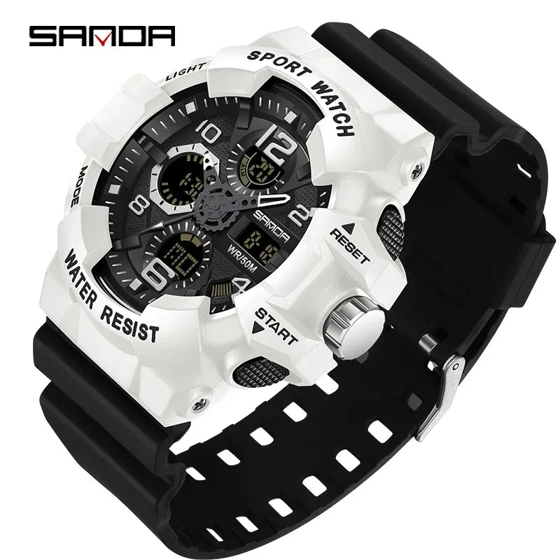SANDA 3168 White Sport Watch LED Digital 50M Waterproof Watch Men Multifunction Clock Relogio Masculino Men Military Watches