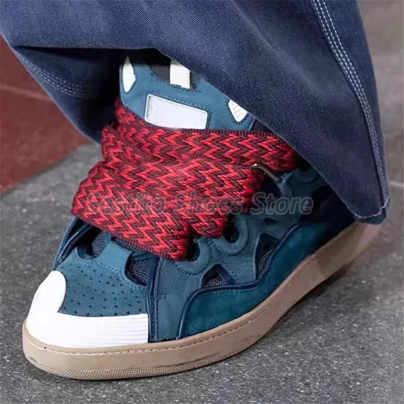 Thick Sole Mixed Colors Casual Sneakers for Men Women Fashion Round Toe Lace Up Skateboard Shoes Outdoor Breathable Couple Shoes