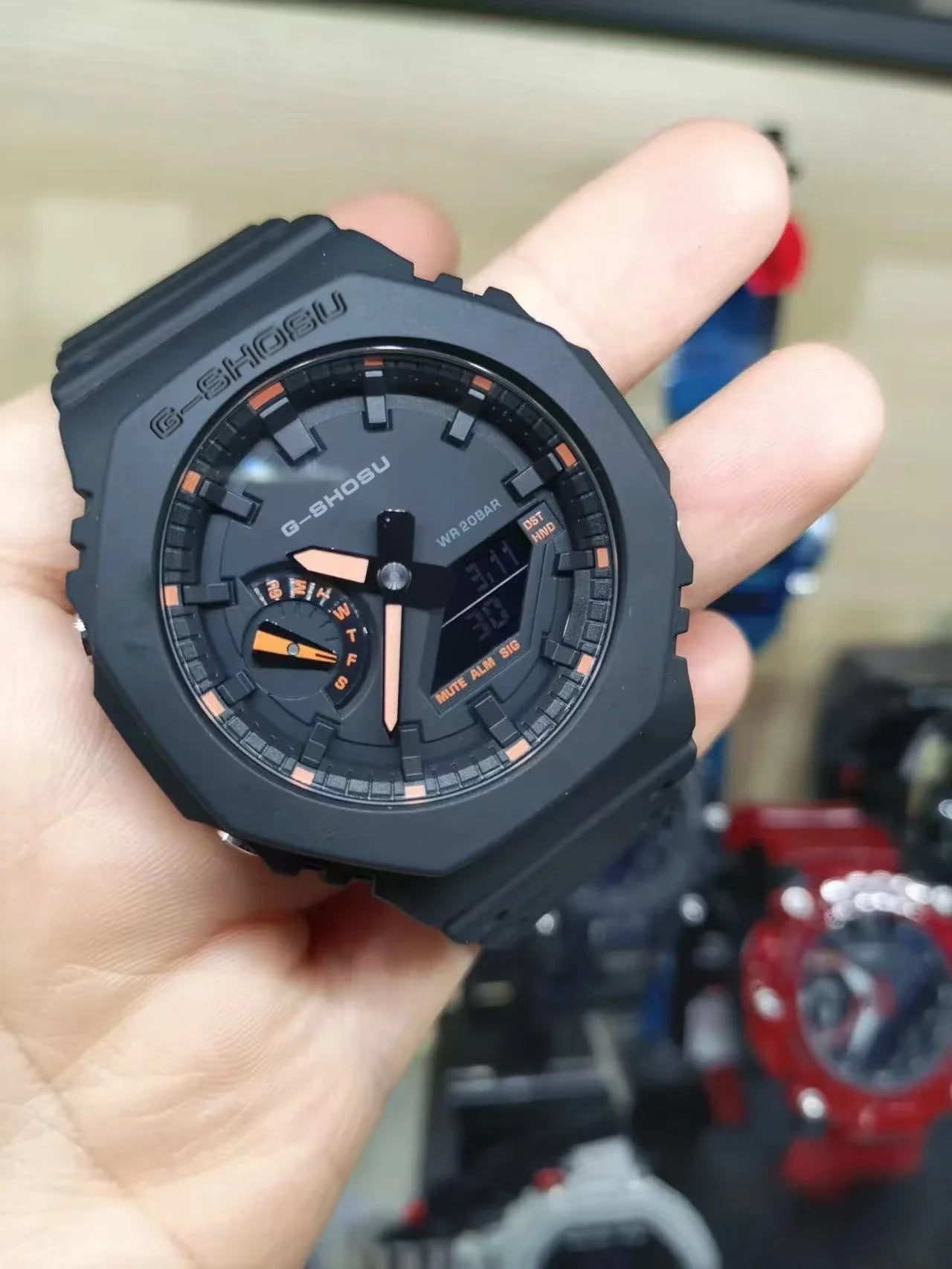 Green Black Sport Unisex Watch Full Function World Time LED Dual Display Rubber Strap Oak Luminous