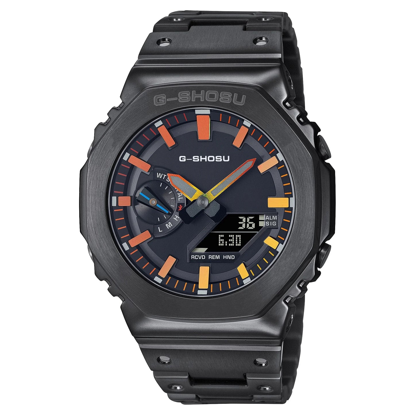 Digital Sports Electronic Unisex Watch Full Function LED Alloy Large Dial World Time Steel Strap GMB Oak Series