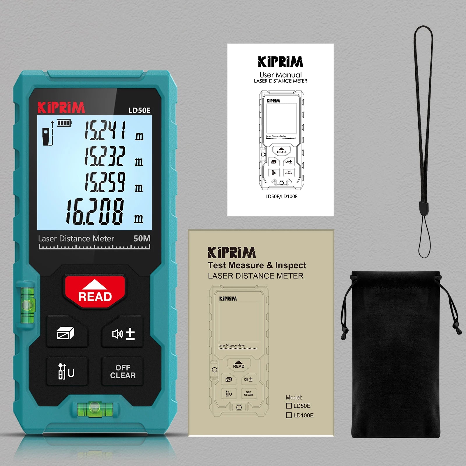 Kiprim Laser Rangefinder 50M 70M 100M Mini Laser Measurement Tool Laser Tape High Accuracy Multiple Measurement Functions