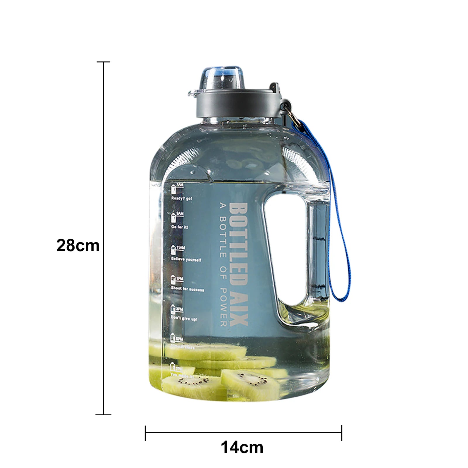 2200ML Large Capacity Water Bottle Gradient Color Time Marker with Handle Strap Wide Mouth Opening Outdoor Sport Fitness Gym Cup