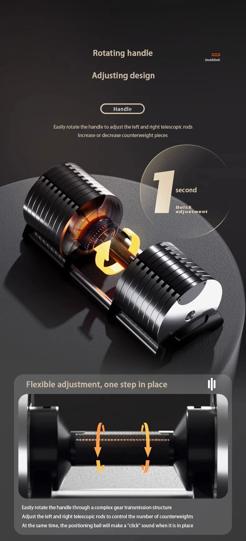 Electroplated Dumbbells, Professional Gym Fitness Dumbbells, Internal Rotation, 32kg Weight, Adjustable, 4kg Increase, 2024