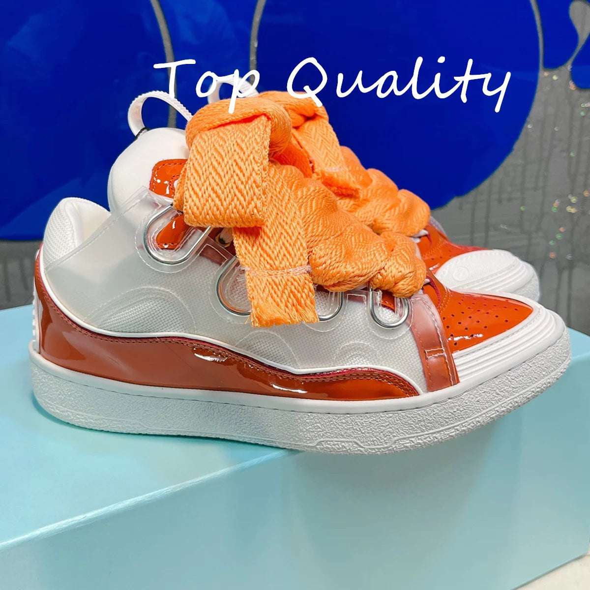 Men's Women's Casual Shoes sports shoes Thick tongue Colorful shoelace Matching  leather material Splicing color design