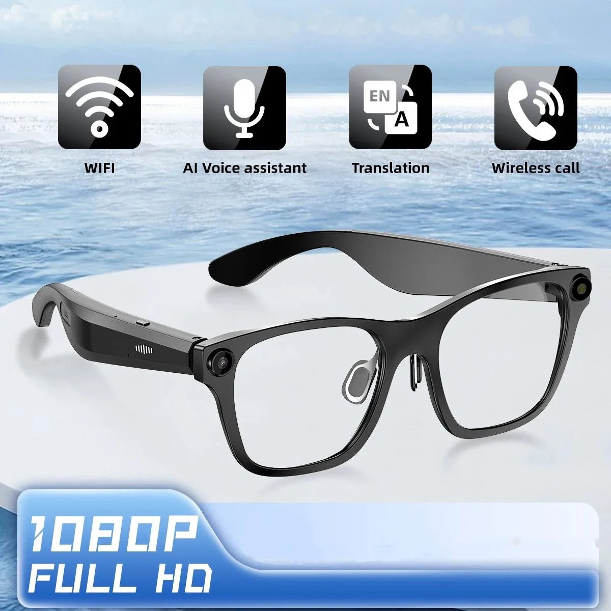 AI Smart Glasses With 5MP Camera Translation Voice Control WIFI Transmission Bluetooth Call Music Playback Intelligent Glasses