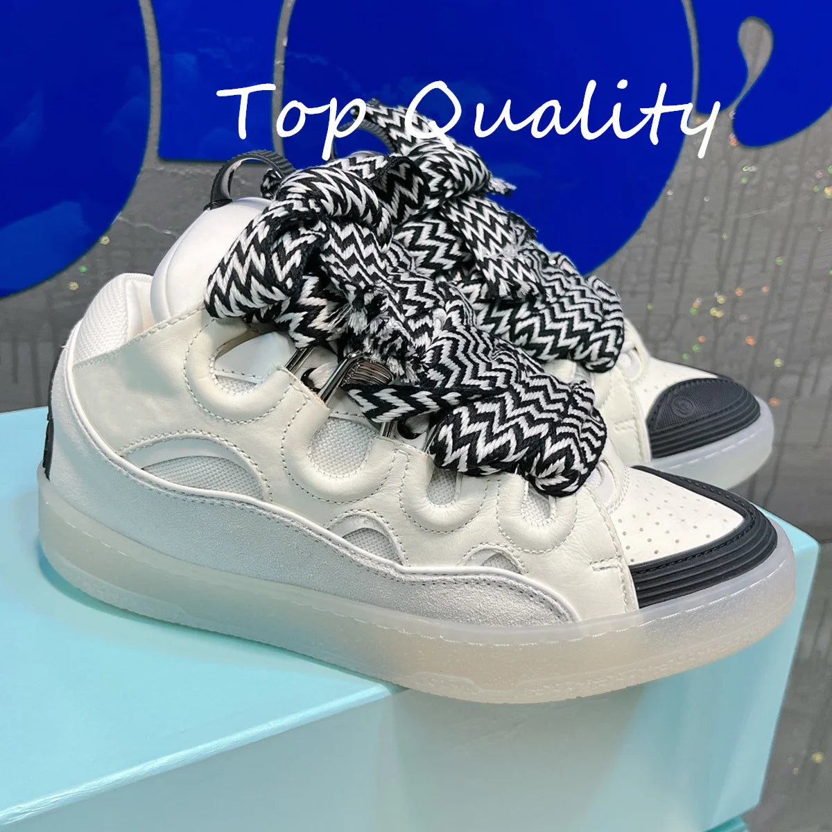 Men's Women's Casual Shoes sports shoes Thick tongue Colorful shoelace Matching leather material Splicing color design