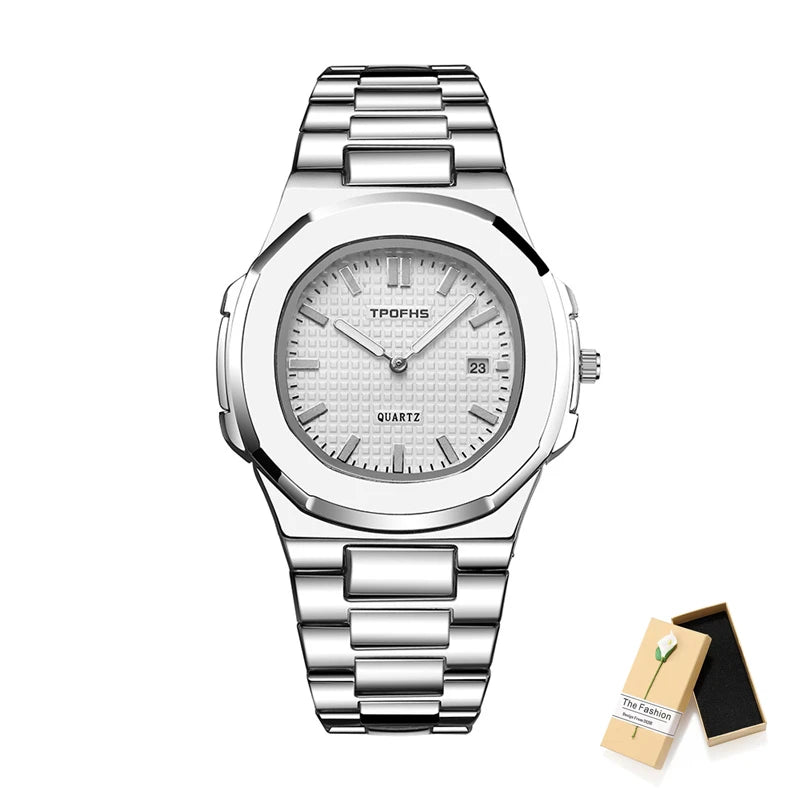 2024 New Luxury Watch Business Waterproof Male Clock Luminous Date Stainless Steel Square Quartz Watch Men Watch reloj hombre