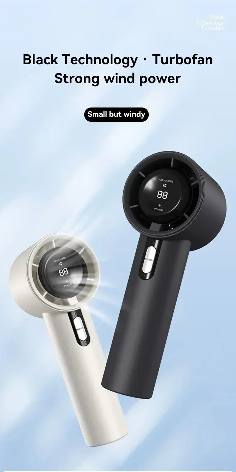 2025 Portable Turbo Handheld Fan - 100-Speed Adjustable, USB Rechargeable Mini Fan with LED for Camping, Outdoor & Travel