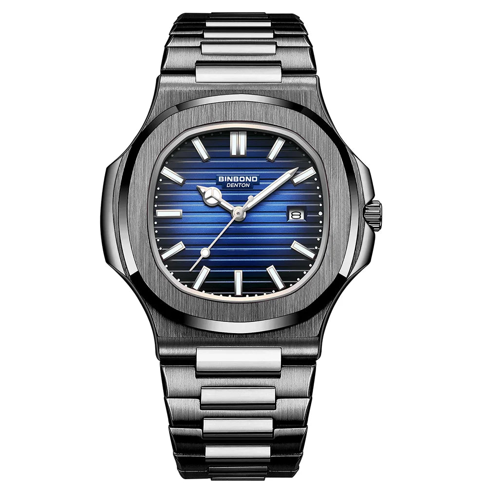 BINBOND New Luxury Men's Date Display Waterproof Stainless Steel Round Quartz Watch