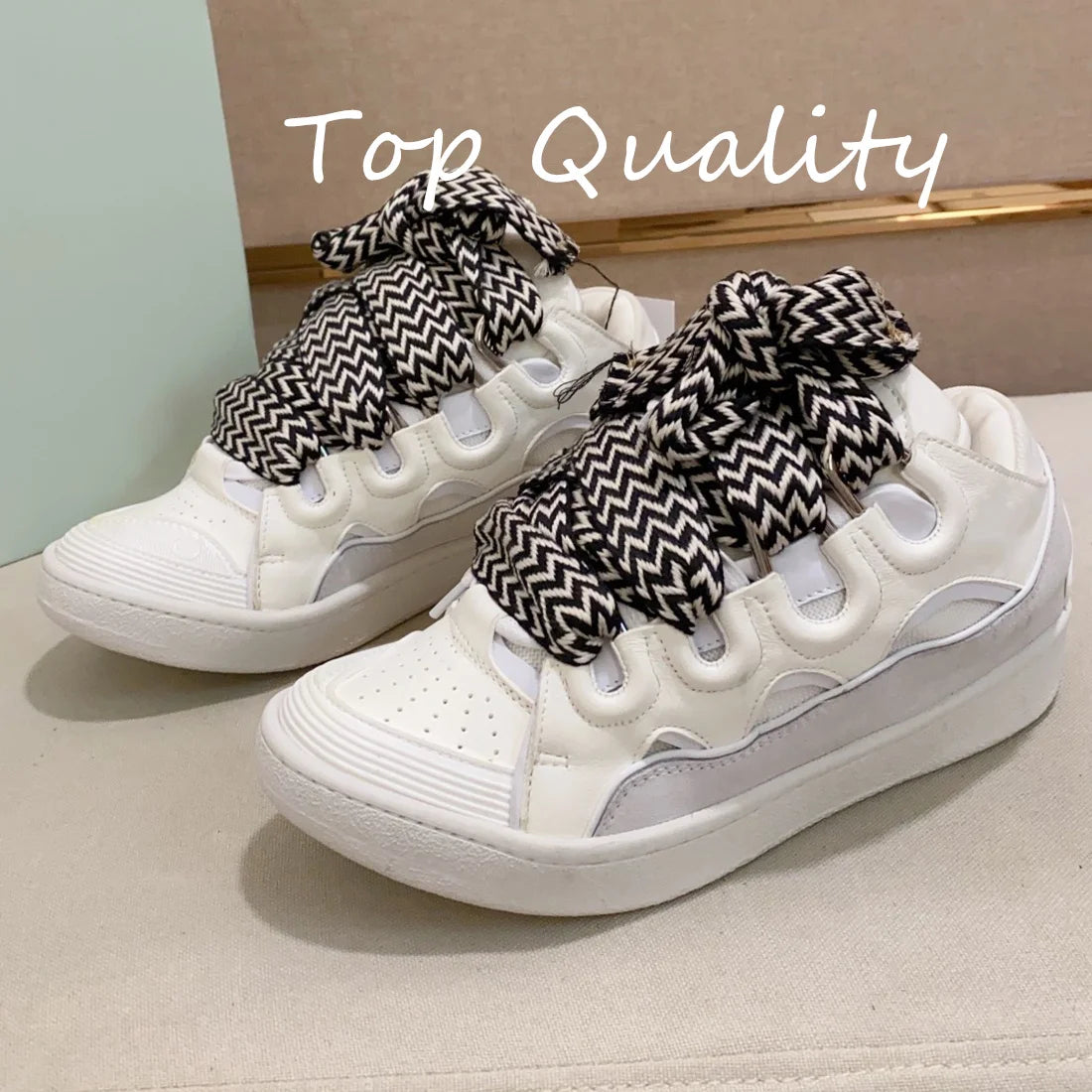Men's Women's Casual Shoes sports shoes Thick tongue Colorful shoelace Matching leather material Splicing color design
