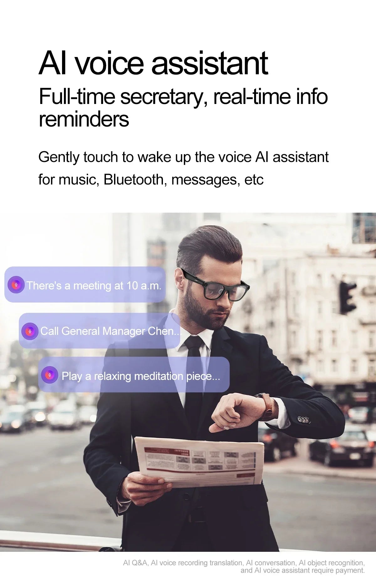 AI Smart Glasses With 5MP Camera Translation Voice Control WIFI Transmission Bluetooth Call Music Playback Intelligent Glasses