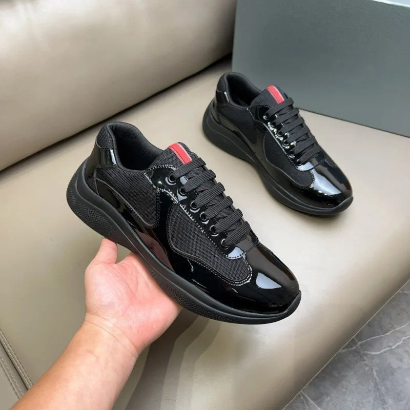 Fashionable and Comfortable Soft Sole New Casual Sneakers Leather Color-blocking Trendy Versatile Customized Men's Shoes 2025