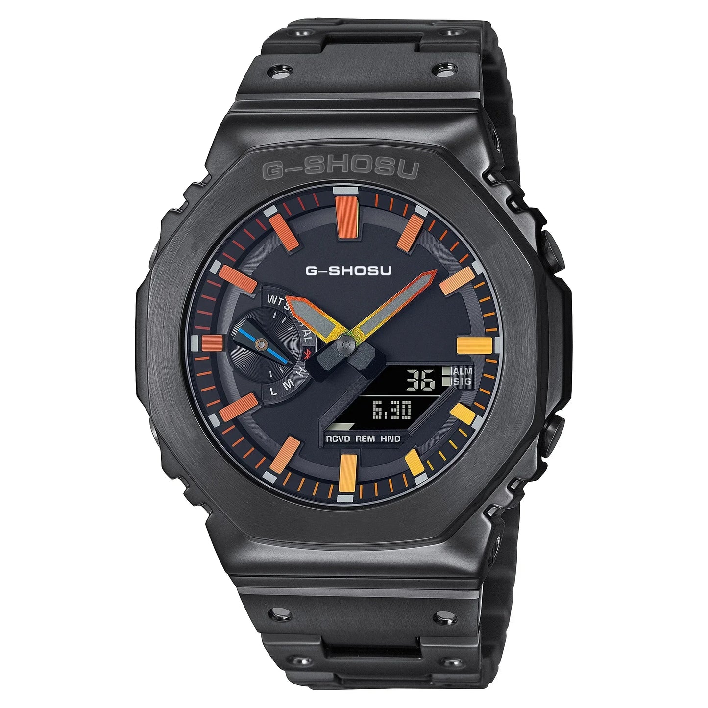Unisex Digital Electronic Watch Full Function World Time Alloy LED Dual Display Steel Strap Large Dial GMB Series