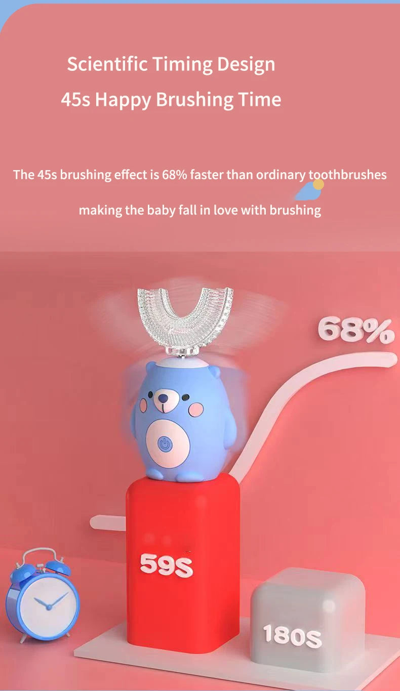 360 Degrees Intelligent Automatic Electric Toothbrush for Kids Children Rechargeable U Shaped Smart Sonic Tooth Brush Waterproof