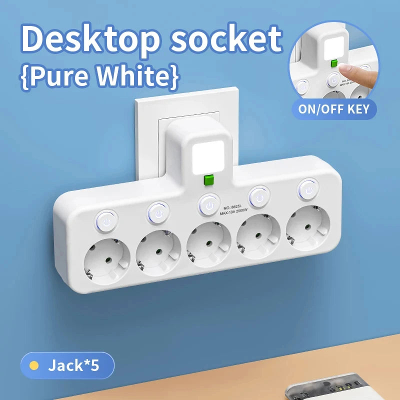 EU Socket Plug Outlet 5-Sockets Electrical Socket No Extension Cord With or without it USB Type-C Ports Two specifications