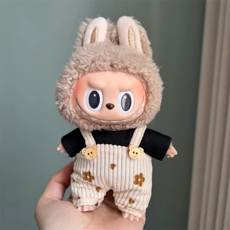 Cute Mini Plush Doll Clothes for 17cm Labubu Many Kinds of Overalls Clothes Accessories