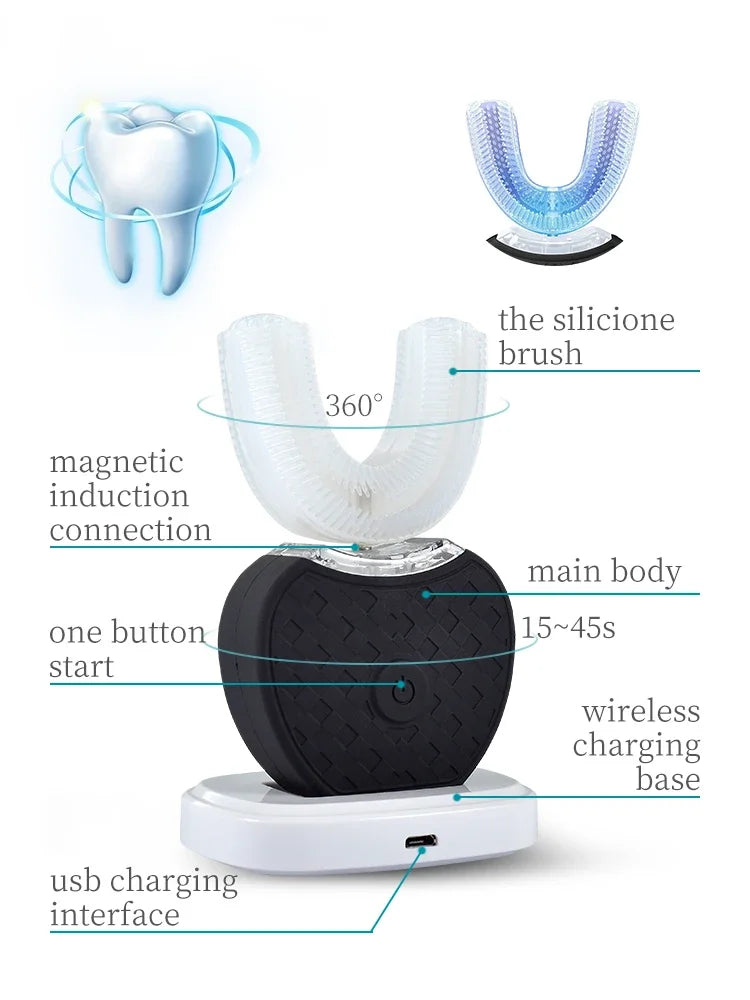 Ultrasonic Toothbrush,U Shape Toothbrush Ultrasonic Teeth Cleaner Teeth Whitening Lamp 360 Adult Electric Automatic Toothbrush