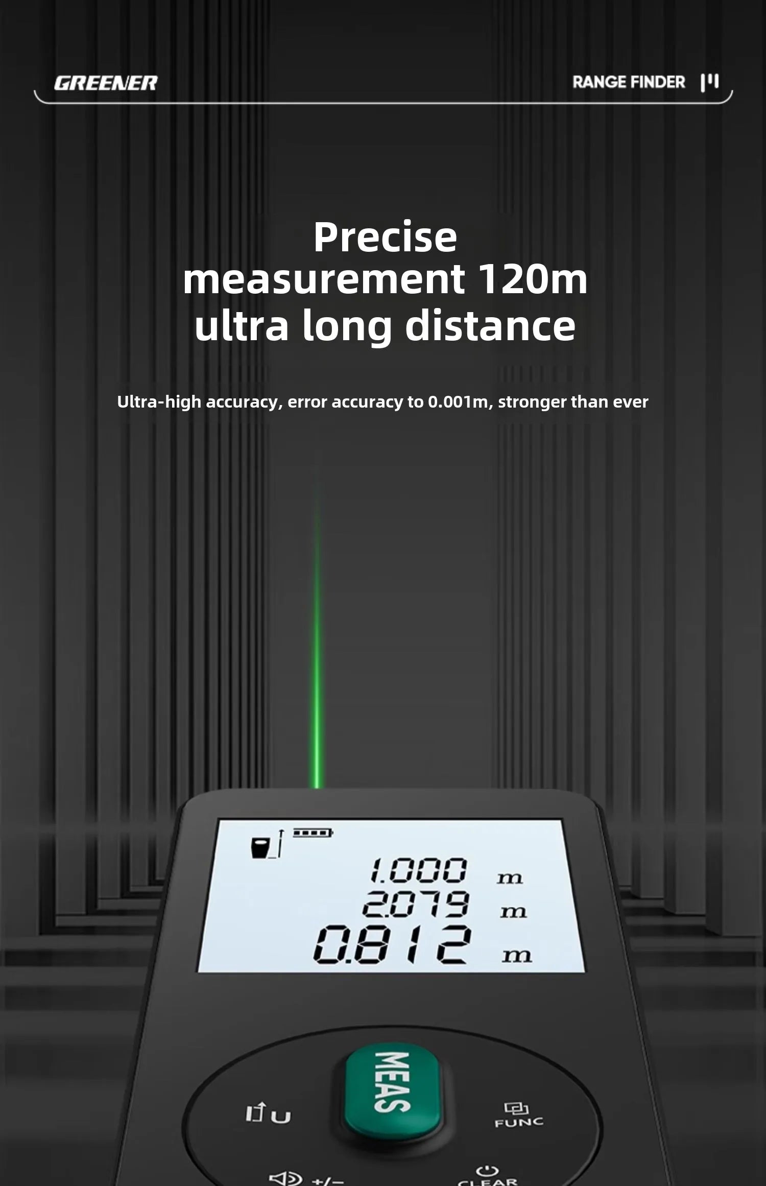 Handheld Laser Rangefinder with Green Red Infrared, Electronic Measuring Tool, High Precision Measuring Instrument