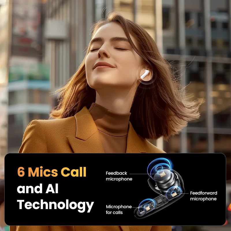 UGREEN Wireless Bluetooth Earphones Semi-Open ANC Adaptive Active Noise Cancelling Earbuds LDAC Hi-Res Audio Headphones Headset