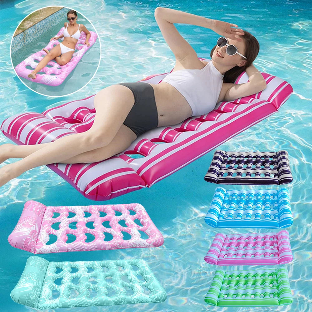 Inflatable Pool Float Lounger with Headrest Pool Floats Hammock Portable Floating Lounger Air Mattress for Swimming Pool Party