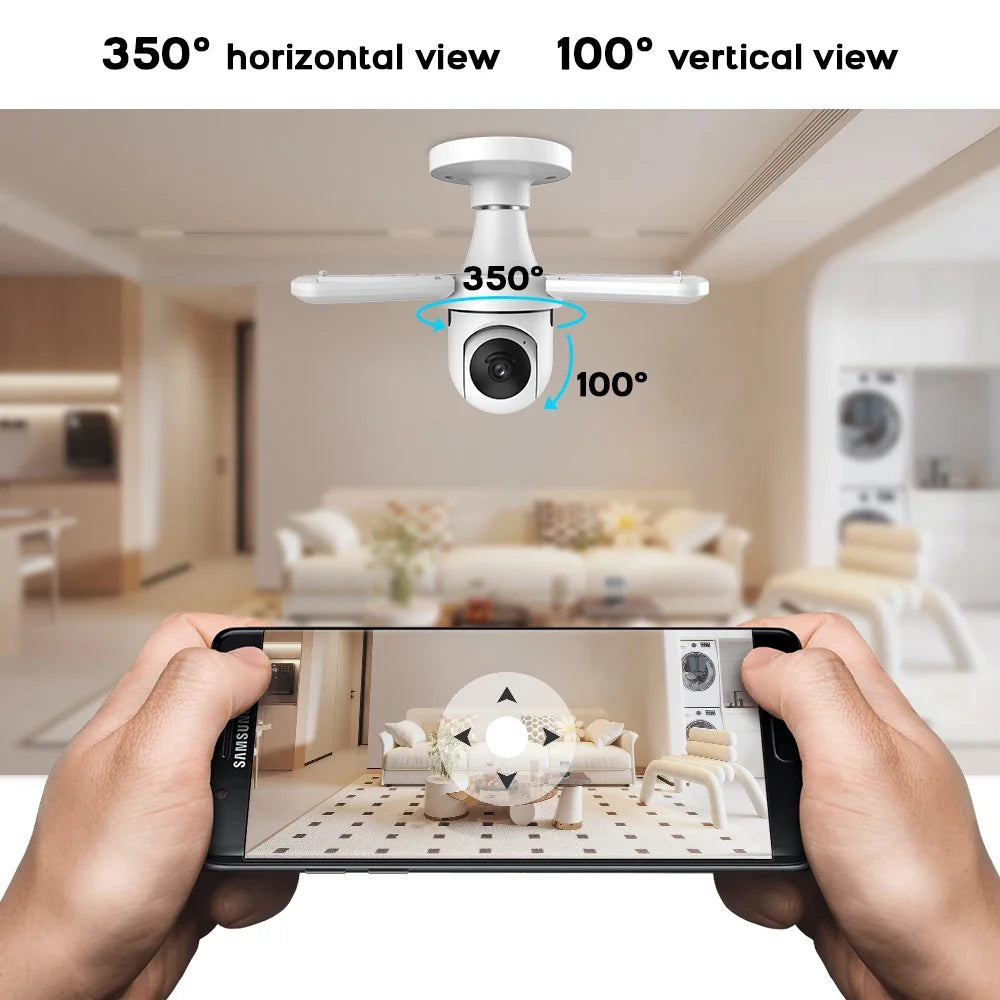 2K 3MP Wireless Bulb Security Camera with Motion Detection Color Night Vision Two-Way Audio Tuya Smart Life Home Surveillance