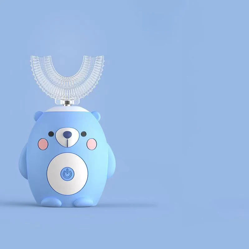 360° Sonic Electric Toothbrush for Kids Children U Shape Automatic Silicone Tooth Brush Smart Timer Rechargeable Blue Light IPX7