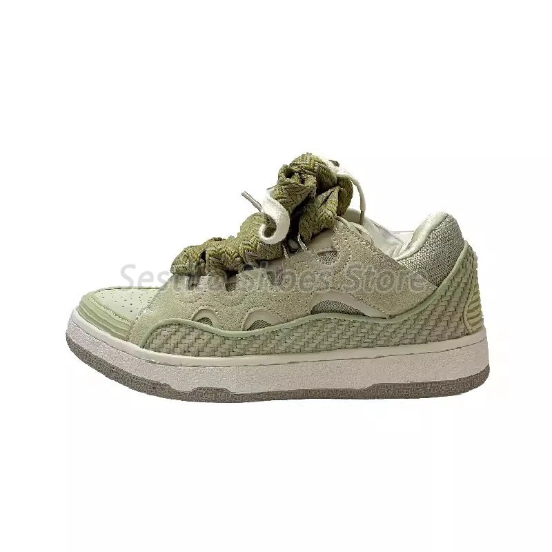 Thick Sole Mixed Colors Casual Sneakers for Men Women Fashion Round Toe Lace Up Skateboard Shoes Outdoor Breathable Couple Shoes