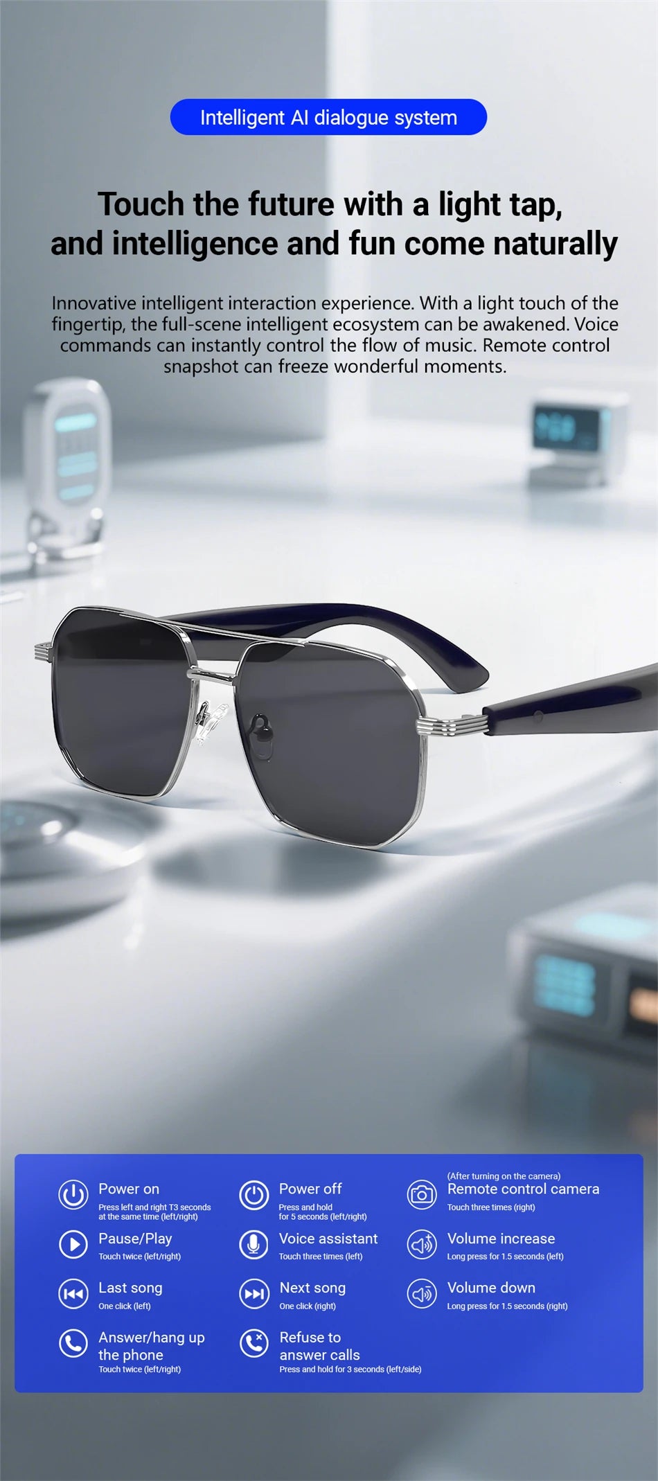 2025 Smart Glasses Fashion Luxury Men Women Polygonal Eye Protection Sun Glasses Trendy Retro Driving Sports AI Goggle Shades