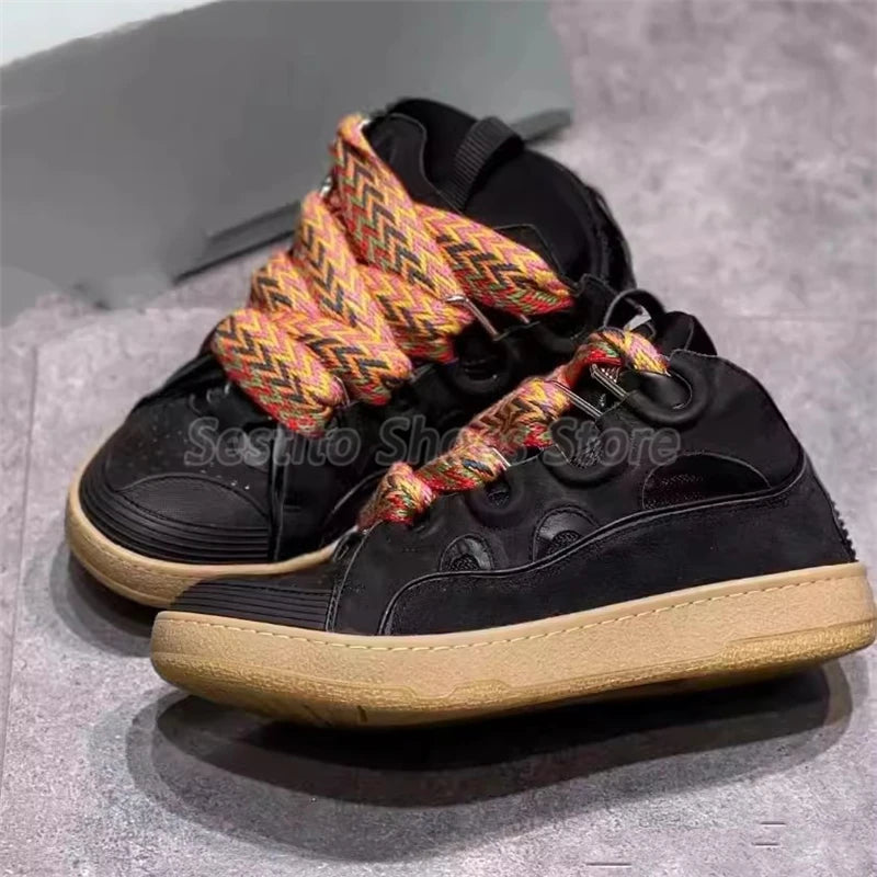 Thick Sole Mixed Colors Casual Sneakers for Men Women Fashion Round Toe Lace Up Skateboard Shoes Outdoor Breathable Couple Shoes