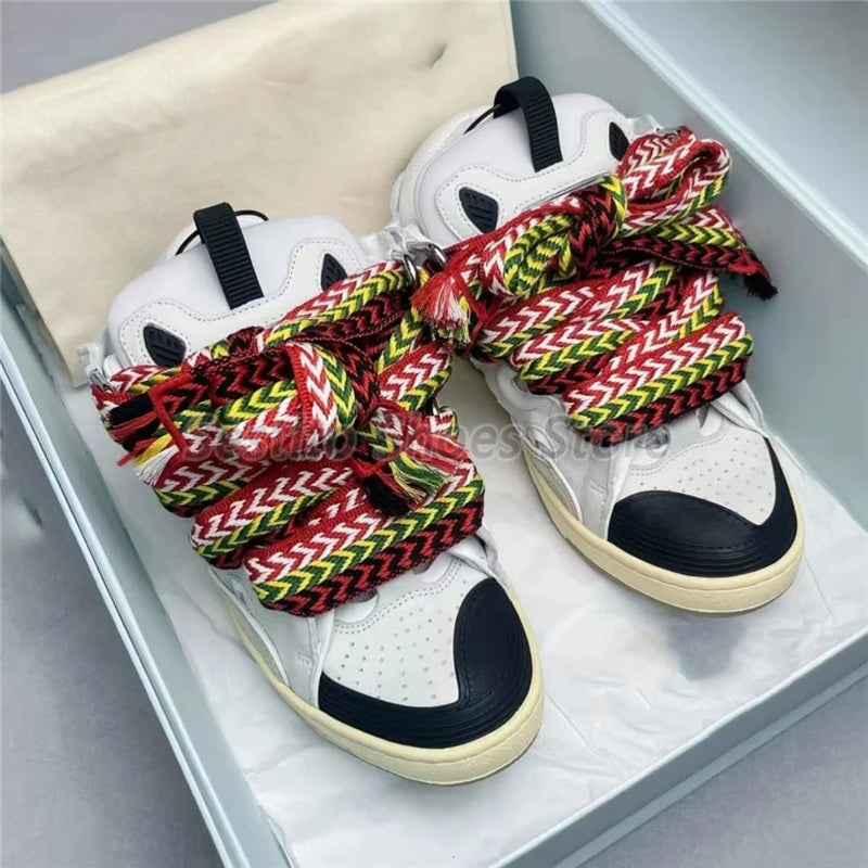 Thick Sole Mixed Colors Casual Sneakers for Men Women Fashion Round Toe Lace Up Skateboard Shoes Outdoor Breathable Couple Shoes