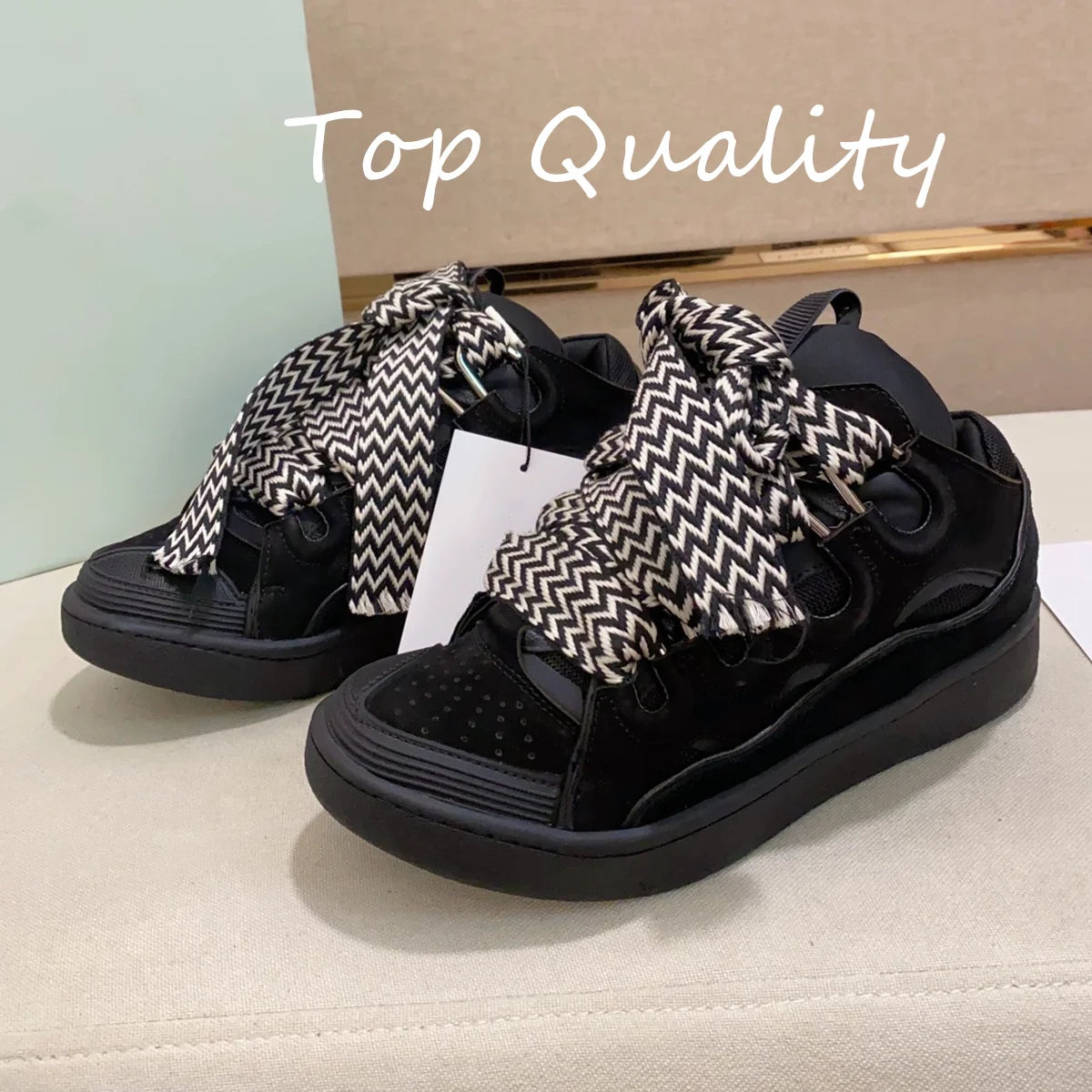 Men's Women's Casual Shoes sports shoes Thick tongue Colorful shoelace Matching leather material Splicing color design