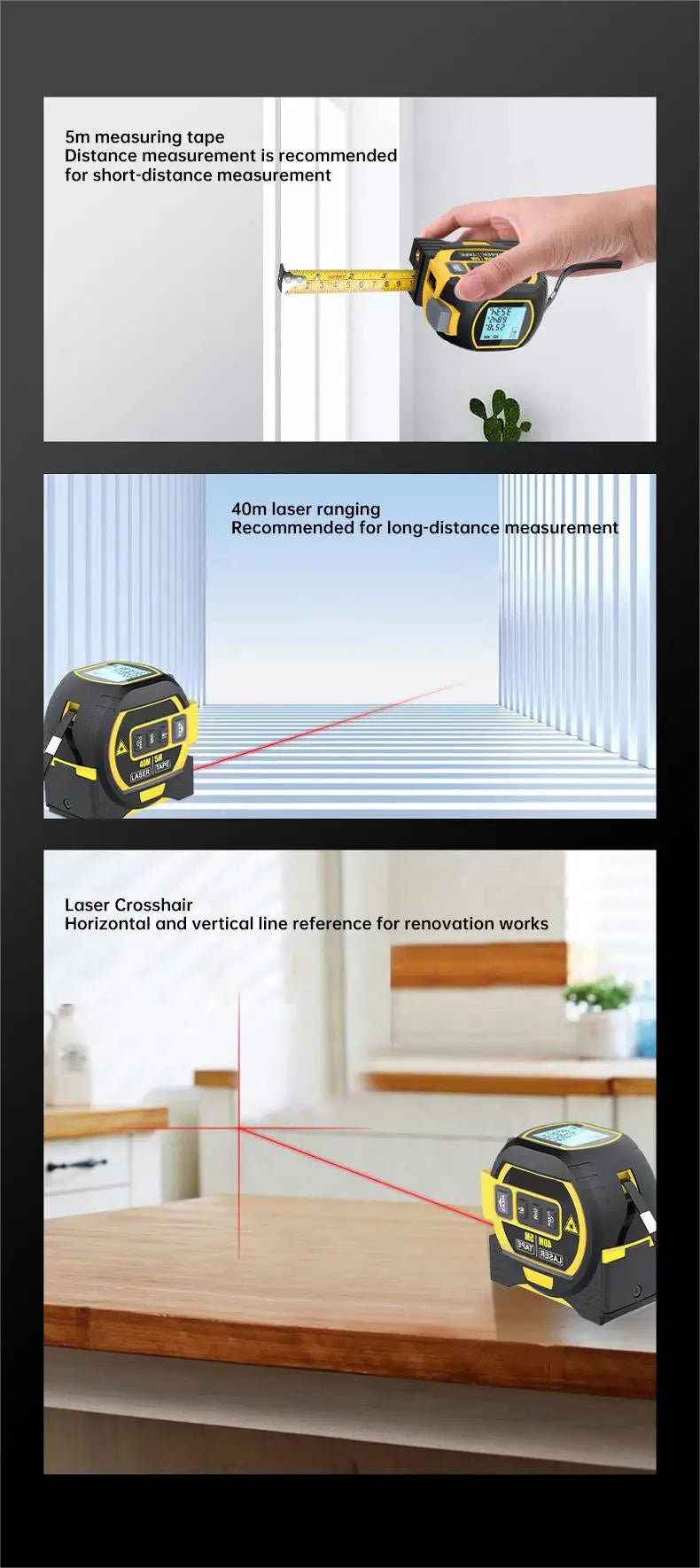 3 In 1 Laser Rangefinder 40 M / 60 M Distance Measurement With Backlit Display Rangefinder Scale Area / Distance Rechargeable