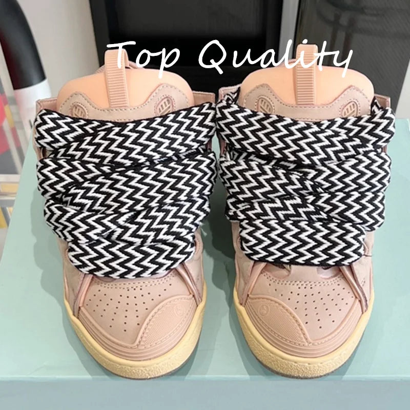 Men's Women's Casual Shoes sports shoes Thick tongue Colorful shoelace Matching leather material Splicing color design