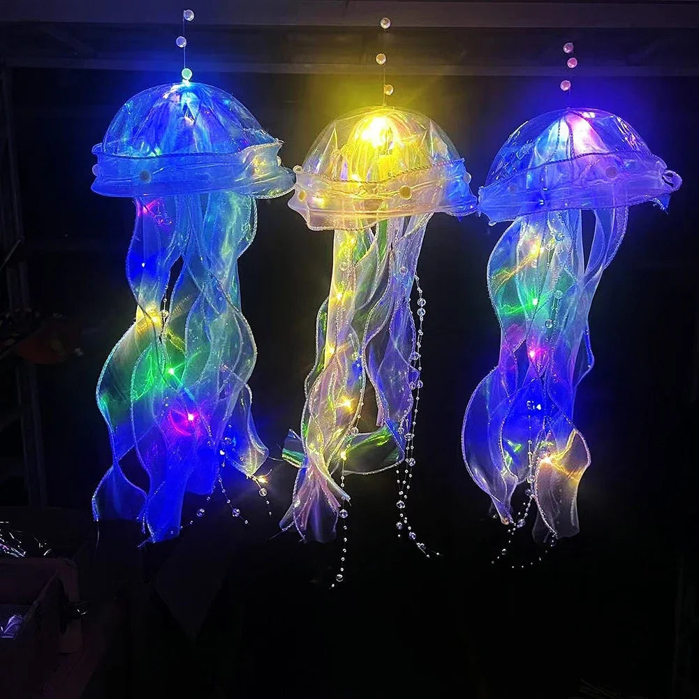 Jellyfish Lamp Portable Flower Atmosphere Night Light Girl Room Hanging Light Decorations Handmade DIY Ceiling Lantern Ornaments